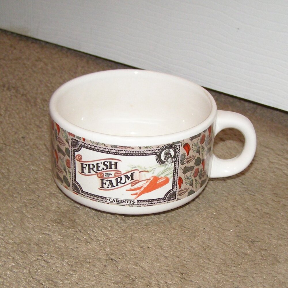 Fresh From the Farm Soup Mug/Cup Carrots & Peas Houston Harvest as shown